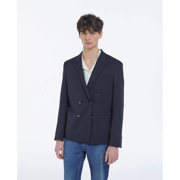 The Kooples Mixed Knitted Honeycomb Suit Jacket Blazer $495 NEW Navy Size 50 - Picture 1 of 7